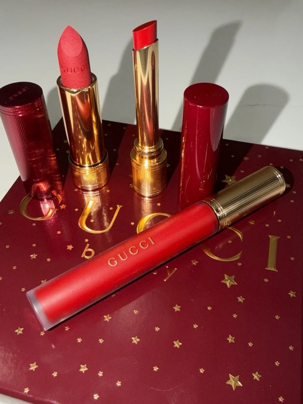 Gucci Red Lipstick and Red Liquid Lip Duo with Gold Accents